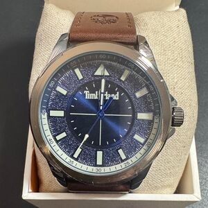 Timberland Blue Dial Watch with Brown Leather Strap Classic Quartz  45.5 mm